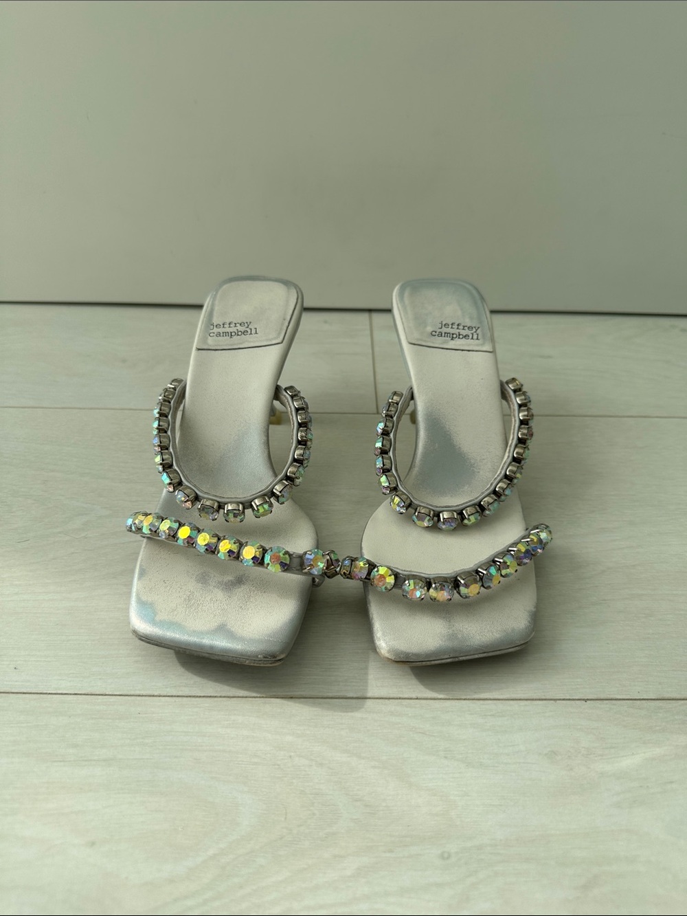 Jeffrey Campbell Silver Crystal-Embellished Slide Heels